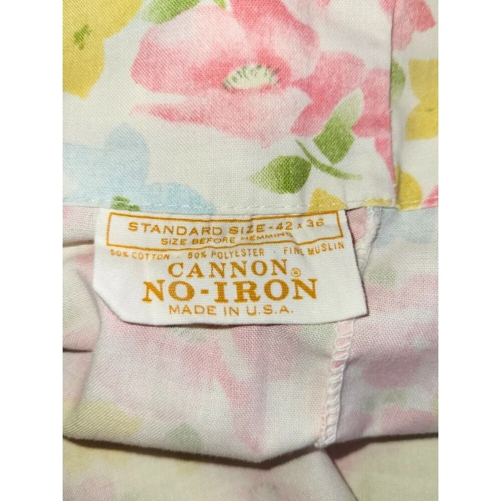 Vtg 80s Cannon Floral Set 2 Standard Pillowcases Pink Yellow Roses MCM Cottage